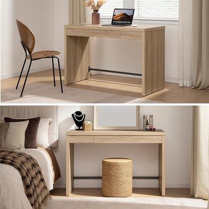 SICOTAS Home Office Executive Desk - 47-Inch Computer Desk with Drawer, Farmhouse Writing Study Desk with Storage,Boho Makeup Vanity Table for Bedroom (Reclaimed Light Oak, 2 Pieces)