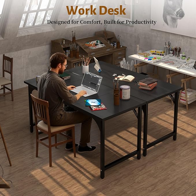 AZN Computer Desk, 47in Computer Desk, Gaming Office Desk w/Carbon Fiber Tabletop, Gaming Office Desk w/Sturdy Metal Frame, Home Office Desks w/Large Legroom for Game Work Study Writing, Black