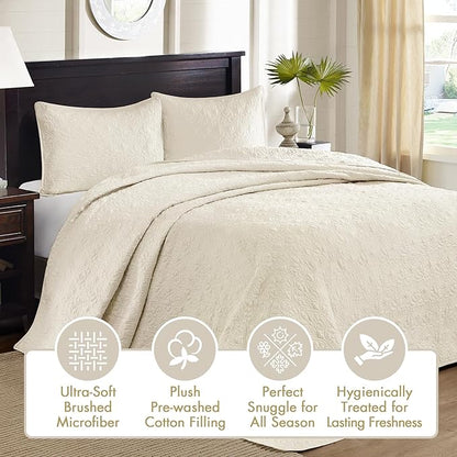 Madison Park Quebec Twin Size Quilt Bedding Set - Ivory , Damask – 2 Piece Bedding Quilt Coverlets – Ultra Soft Microfiber Bed Quilts Quilted Coverlet