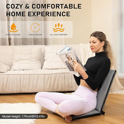 Floor Chair with Water Repellent Fabric 14-Position Adjustable Floor Chair with Back Support Portable Floor Seat for Adults Foldable Meditation Seat with Washable Cover (Dark Grey)