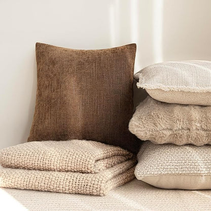 Foindtower Set of 2 Textured Chenille Throw Decorative Pillow Covers Square Accent Solid Cushion Cover Neutral Farmhouse Lumbar Pillow Case for Couch Sofa Bedroom Living Room 12x24 Inch,Dark Bronze