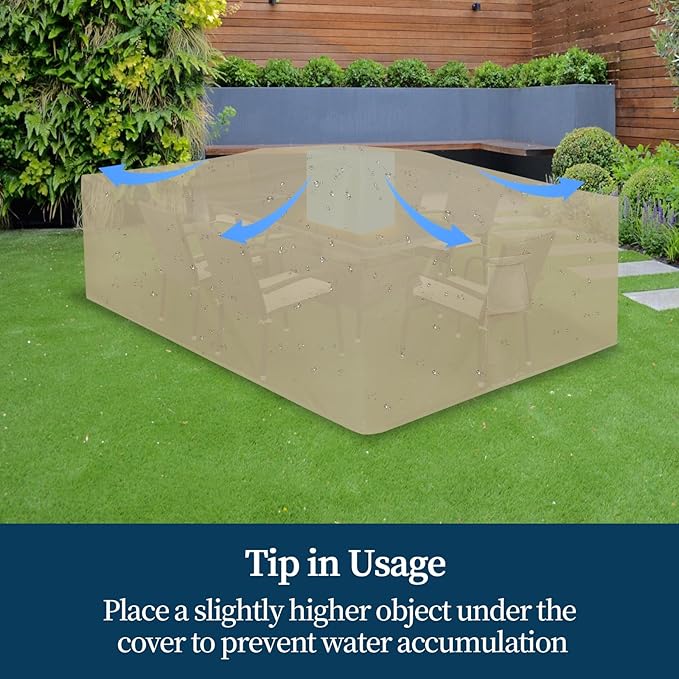 Easy-Going Rectangle Patio Furniture Cover Waterproof Outdoor Dining Table and Chair Cover Anti-UV Outside Sectional Sofa Set Covers (124"L x 71"W x 28"H, Camel)