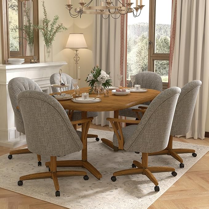 Chromcraft Swivel Tilt Chairs, Luxe Wooden Arm All-Metal Pedestal Base Chairs with Wheels for Kitchen
