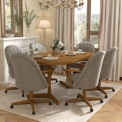 Chromcraft Set of 2 Swivel Tilt Chairs, Luxe Wooden Arm All-Metal Pedestal Base Chairs with Wheels for Kitchen