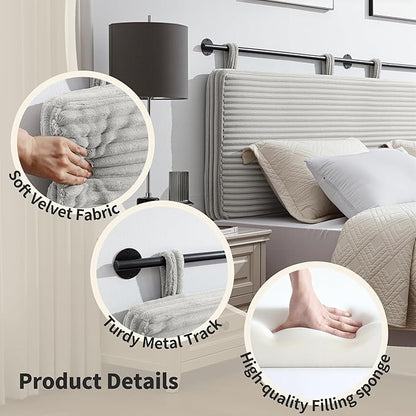 UEV King Headboard Only, Wall Mounted Hanging Upholstered Bed Head Board, Modern Vertical Channel Design of Fine Flannel, Elegant Beige Fluted Headboard for Bedroom (Beige, King Size)