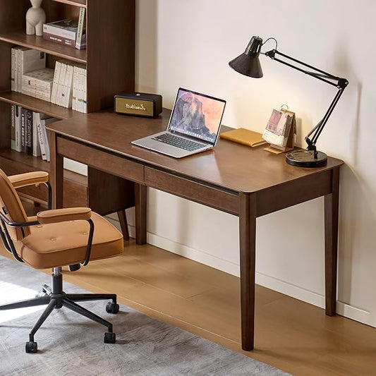 YESWOOD Vintage Solid Wood Computer Desk, Office Desk with Storage Drawers, Writing Desk for Home Office, Study 55.11" W