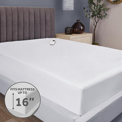 Sunbeam Electric Heated Mattress Pad Soft Cozy Fabric Fast Heating 12 Heat Settings 12-Hour Auto Shut-Off Deep Pocket Skirt Machine Washable Full 75" x 54"