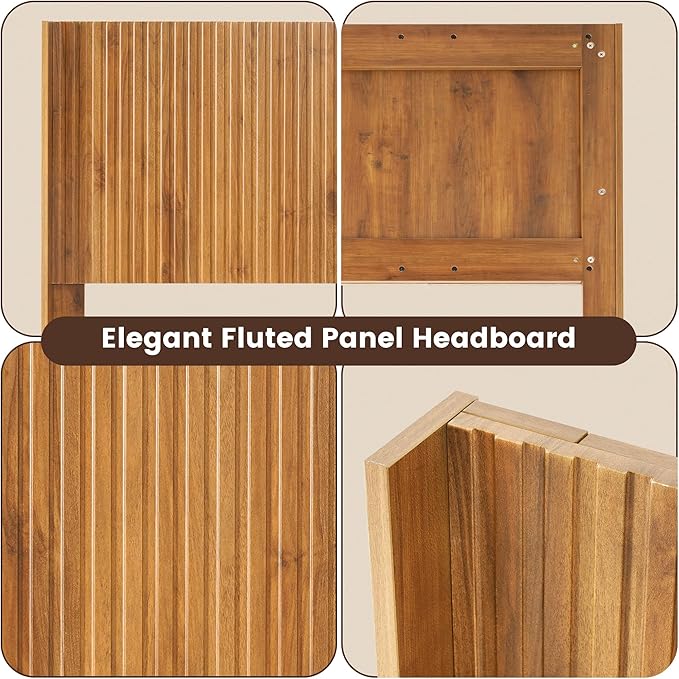 COCO DESIGN King Size Headboard Only, 80" Wide Wooden Headboard, Mid Century Modern Farmhouse Boho HeadBoard, Wall Mount, Fluted Panel, Wingback Design, Natural