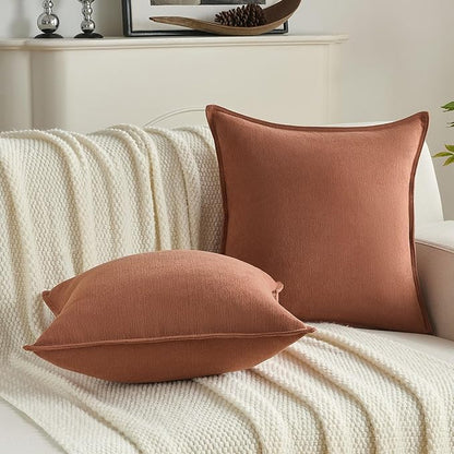 FUTEI Rust Chenille Throw Pillow Covers 16x16 Inch Set of 2,Edges Double-Stitched Cushion Cases,Modern Home Decor for Couch Living Room