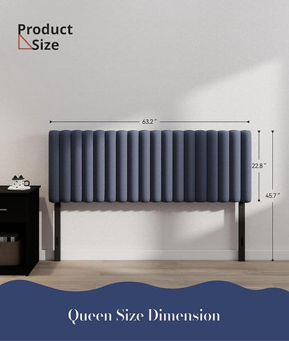 Queen Size Upholstered Headboard Only, Channel Tufted Headboard with Adjustable Height, Easy Assembly, Navy Blue