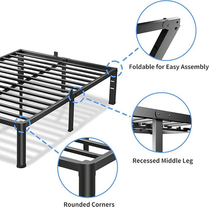 18 Inch Full Size Bed Frame, 3500Lbs Heavy Duty Metal Platform with Round Corner Legs Mattress Slide Stopper, Steel Slat Support No Box Spring Needed, Noise Free, Non-Slip, Easy Assembly