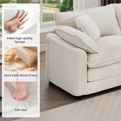 mikibama Luxury 2 Piece Sofa Set, 2 Pieces of Loveseat Couch, Modern Corduroy Comfy Cloud Couches Set for Living Room Office with 4 Armrest Pillows and 4 Toss Pillows, Beige