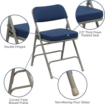 Flash Furniture HERCULES Series Premium Curved Triple Braced & Double Hinged Navy Fabric Metal Folding Chair