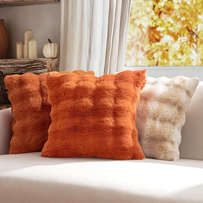 MIULEE Faux Fur Pillow Covers Thick Soft Plush Throw Pillows Luxury Home Decor for Fall Couch Bed Bedroom Living Room Sofa,18x18 Inch Pack of 2 Burnt Orange