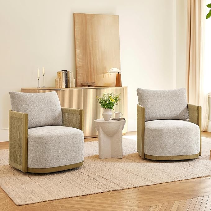 CHITA Braid Swivel Accent Chairs, Modern Comfy FSC Certified Armchair with Paper Cord & Wood Frame for Living Room and Bedroom, Fully Assembled - Linen