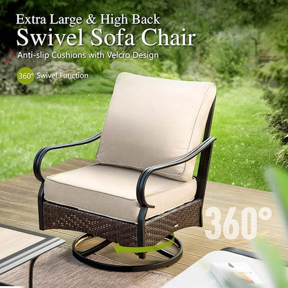 Sophia & William Patio Furniture Set with Fire Pit Table, 6 PCS Metal Outdoor Conversation Set with Fire Pit Table, 2 Swivel Chairs,2 Ottoman, 3-Seater Couch for Outdoor Seating, Backyard, Porch