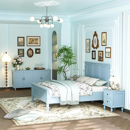 Scurrty Antique Style Wood Headboard Queen Size, Modern Headboard with Vintage Wood Frame, Bedroom Furniture (Blue)