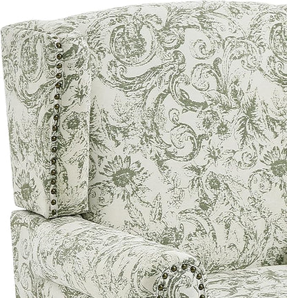 Lumibee High Back Accent Chair, Armchair in Fabric, Comfy Upholstered Wingback Single Sofa Reading Chair with Solid Wood Legs for Living Room,Bedroom,Office-Rococo Green