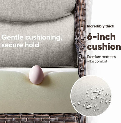Swivel Patio Chairs sofa Set of 5 with 6" Thick Cushion - Wicker Outdoor Swivel Rocker Patio Chair with Side Table, High Back Comfortable Outdoor Glider Chairs - Brown Wicker | Beige Cushions