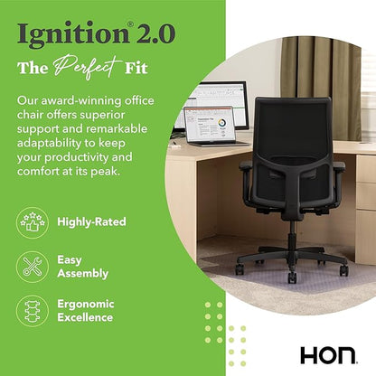 HON Ignition 2.0 Mid Back Task Chair, Spectrum Mesh, Advanced Synchro-Tilt Control, Office Chair with Lumbar Support, Height and Width Adjustable Arms, Black Frame, Blueberry