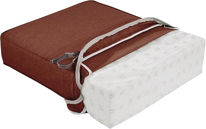 Classic Accessories Montlake Water-Resistant 25 x 25 x 5 Inch Square Outdoor Seat Cushion, Patio Furniture Chair Cushion, Heather Henna Red, Outdoor Cushion Cover