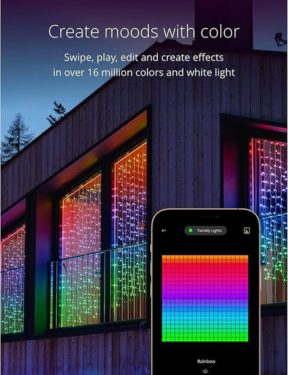 Twinkly Christmas Curtain Lights 210 RGB+W LEDs - App-Controlled, Sync with Music, Indoor & Outdoor Use, Compatible with Google Assistant, Amazon Alexa, Apple HomeKit, Bluetooth & WiFi Connectivity