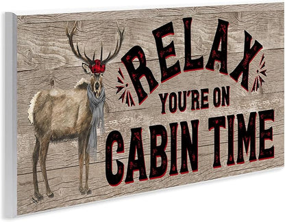 The Stupell Home Decor Collection Relax You'Re on Cabin Time Moose Typography Sign Wall Plaque Art, 7x17, Multicolor