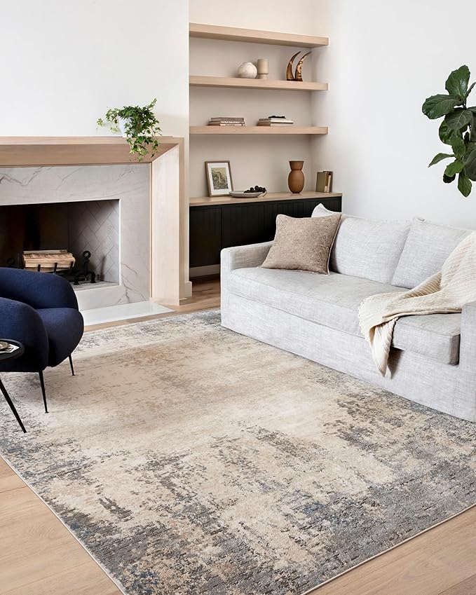 Loloi Teagan Collection TEA-08 Ivory/Mist 7'-11" x 10'-6" Area Rug, Large, Soft Neutral Rug, High-Traffic for Living Room, Bedroom, Home Office, Dining Area