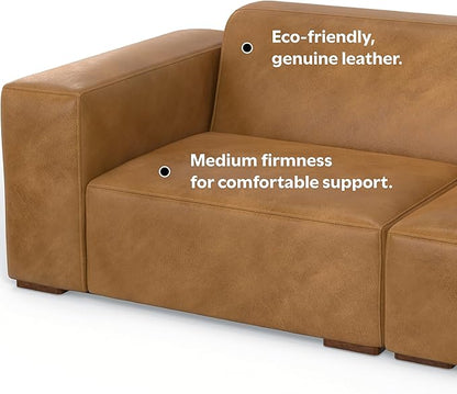 SIMPLIHOME Rex Modular Sofa and Ottoman Set in Full-Grain Genuine Leather, Sienna, 88-inch-Wide 2-Seater Leather Couch and Matching 34-inch-Wide Table Ottoman for Living Room