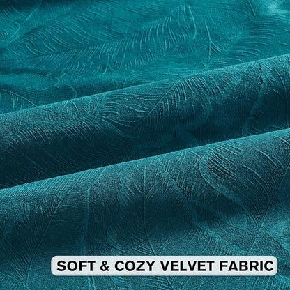 FUTEI Teal Velvet Throw Pillow Covers 18x18 Inch Set of 2,Soft Embossed Leaf-Relief Textured Cushion Cases,Natural Home Decor for Couch Living Room