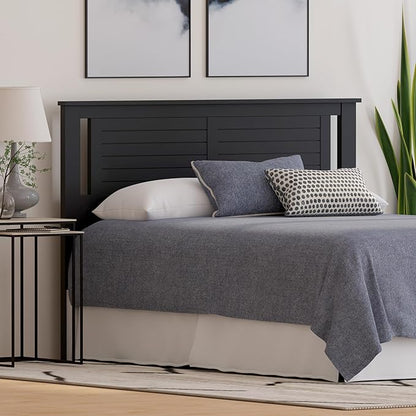 Serene Poplar Wood Queen Size Headboard in Black, Modern Farmhouse Panel with Horizontal Scoring, Casual Coastal Style, Easy Assembly, Quality Materials