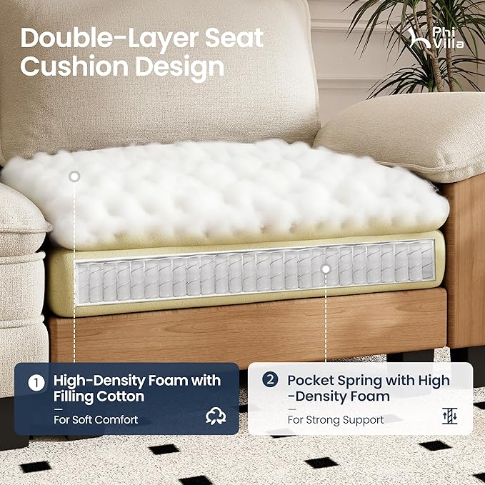 PHI VILLA Cloud Modular Couches Sets, 2 Pieces Sectional Loveseat Sofa Set, 4-Seater Comfy Couch for Living Room Apartment, Chenille Fabric, Beige