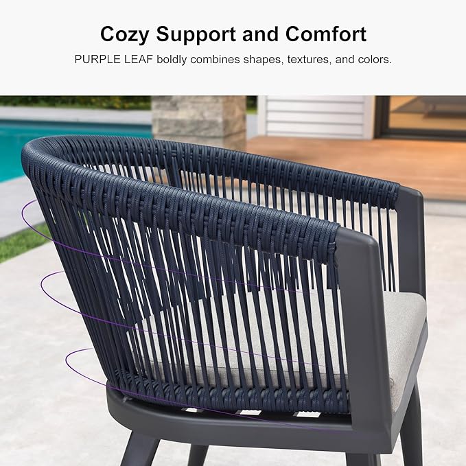 PURPLE LEAF Outdoor Dining Set for 4 All-Weather 5 Pieces Patio Aluminium Dining Table and Rope Weave Chairs Included Cushions for Backyard Deck Indoor Decor Kitchen Patio Furniture Set Gray and Navy