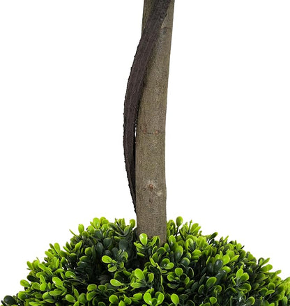 Christopher Knight Home Alene Set of 2 34''H Pre-Potted Artificial Tree Indoor, Artificial Topiary Boxwood Tree Double Ball with Pot, Faux Tree with Natural Wood Trunk with Black Plastic Pot, Green
