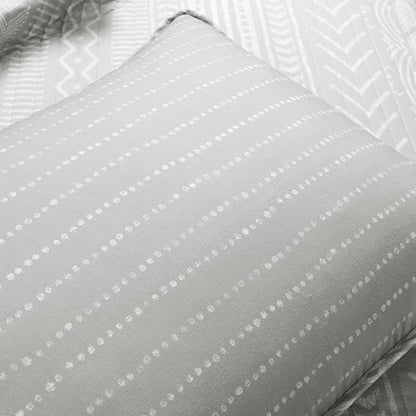 Lush Decor Hygge Geo Pattern Striped 3 Piece Quilt Bedding Set, Full/Queen, Light Gray