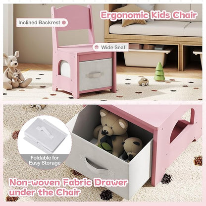 HONEY JOY Kids Vanity with Lights and Open Bookshelf, Cloud Princess Makeup Dressing Desk, Drawers, Wooden Pretend Play Toddler Vanity Table & Chair Set with Lighted Mirror for Little Girls (Pink)