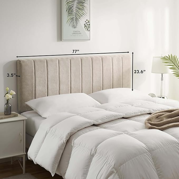Hearth & Harbor Upholstered King Headboard - Easy Assemble Channel Stitched Headboard King Size Bed - Wall Mounted Headboards with 3D Soundproof Wall Panels Peel & Stick Floating Headboards, Beige