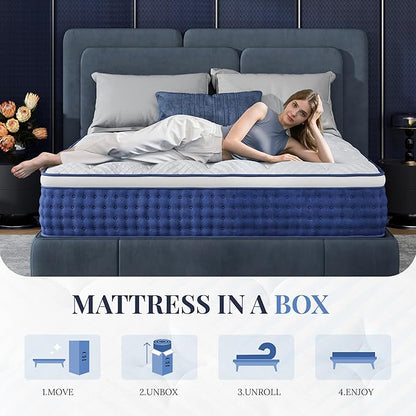 Twin XL Mattress, 12 Inch Twin XL Size Hybrid Mattress in a Box, Medium Feel Foam and Individual Pocket Springs, Extra Edge Support, Pressure Relief, CertiPUR-US, Blue