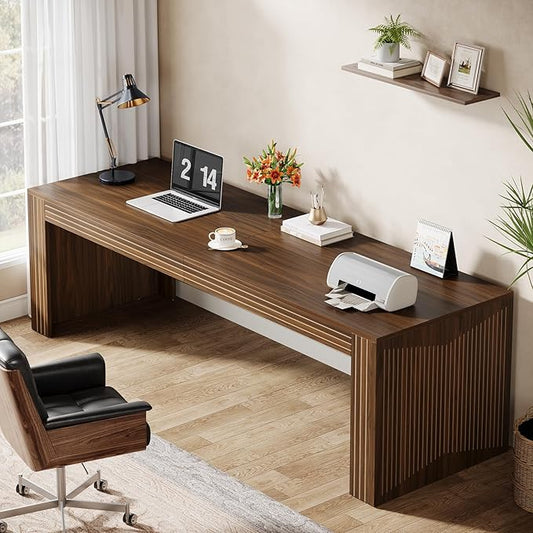 Tribesigns 79-Inch Extra Long Desk, Two Person Double Desk for Home Office, Wooden Long Computer Desk Writing Table for Office, Dark Brown