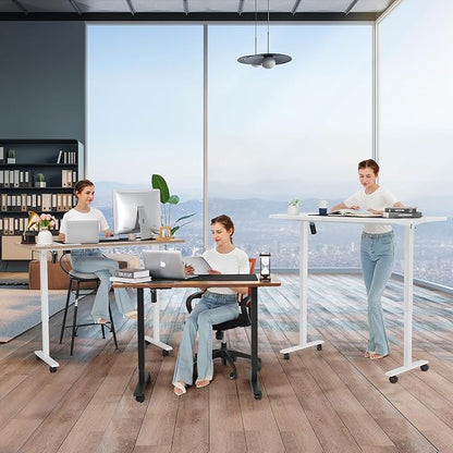 Electric Adjustable Standing Desk with Wheels, 63'' x 24''Sit Stand Desk with Dual Crossbeam Structure and Mouse Pad, 27''-46'' Lifting Range Table with Ergonomic Arc Desktop (Black Arc)