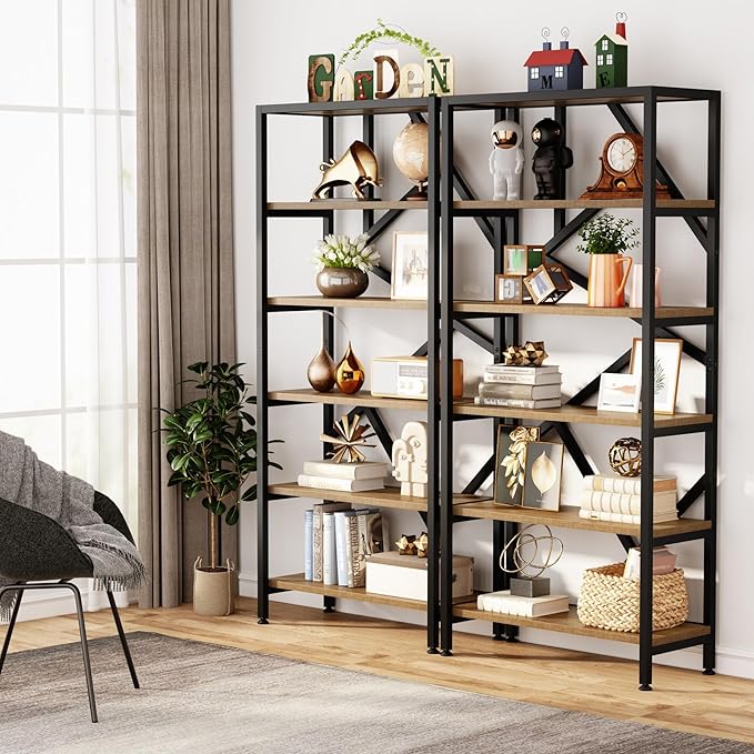 Tribesigns 71 Inch Industrial Bookshelf, 6 Shelf Etagere Bookcase, Free Standing Open Book Shelves Storage Display Shelf, Wood Shelving Units Organizer Rack for Home Office Living Room, Black and Wood