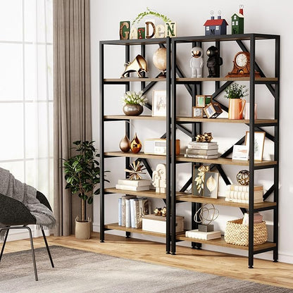Tribesigns 71 Inch Industrial Bookshelf, 6 Shelf Etagere Bookcase, Free Standing Open Book Shelves Storage Display Shelf, Wood Shelving Units Organizer Rack for Home Office Living Room, Black and Wood