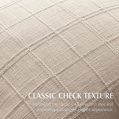 Foindtower Set of 2 Decorative Linen Check Throw Pillow Covers Neutral Farmhouse Lumbar Cushion Covers Modern Boho Home Decor for Sofa Chair Couch Bedroom Living Room,12×24 Inch,Natural Linen