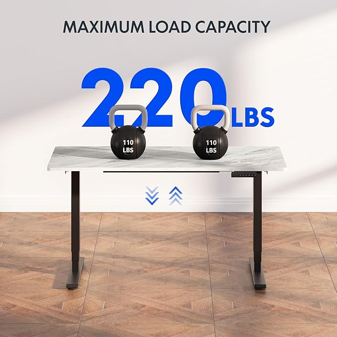 FLEXISPOT E6 3-Stage Dual Motor Electric Standing Desk 55 x 28 Sit Stand Up Desk, Holds 220 lbs, Adjustable Height w/Memory Presets, One-Piece Marble Grey Desktop & Black Frame, Ships in 2 Boxes