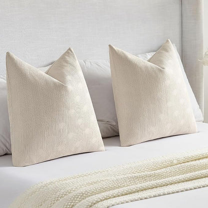 FUTEI Beige Chenille Decorative Throw Pillow Covers 24x24 Inch Set of 2,Soft Cozy Striped Geometric Patterns European Cushion Case,Modern Home Decor for Couch Bed Living Room