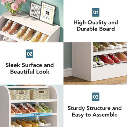 Tribesigns Shoe Rack, 8-Tier Tall Shoe Shelf, Wooden Shoe Storage Cabinet, White