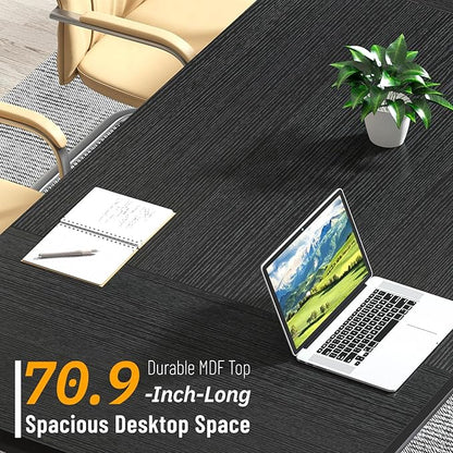 FOLUBAN 70.9" Black Computer Desk, Modern Home Office Desk, Large Gaming Workstation Executive Desk with Z-Shaped Legs, 2 Person Large Study Writing Table for Bedroom