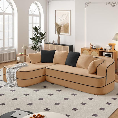 Cloud Sectional Sofa Modern Boneless Couch for Living Room, Comfy Deep Seat Comfy Teddy Fabric Double Sofa Chaise No Assembly Required (Camel, 106" L Shape with Left Facing)