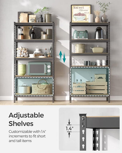 SONGMICS 5-Tier Storage Shelves, Load 2310 lb, Garage Storage, Boltless Assembly, Adjustable Shelving Unit, 17.7 x 35.4 x 70.9 Inches, for Study Shed Basement, Gray and Natural Beige UGLR450G01