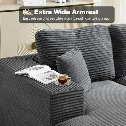 Modular Sectional Cloud Couch for Living Room,Modern Boneless Couche Set with Plush Corduroy,Comfy Floor Sofa with Memory Foam,Stupendous U Shaped Sofa,No Assembly Required,Grey
